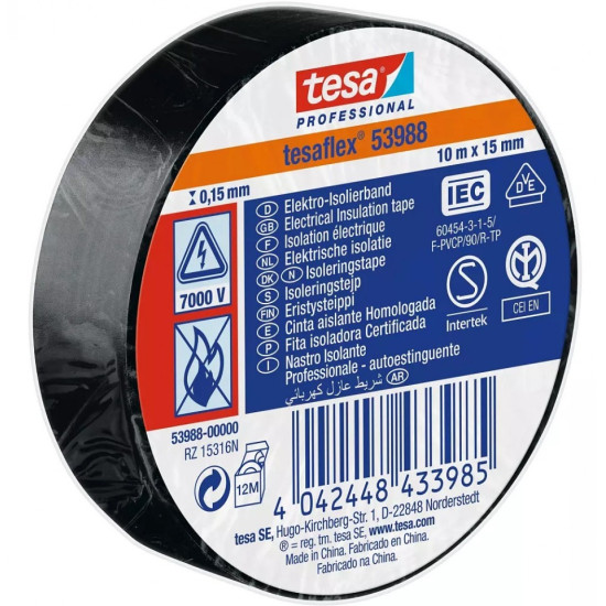 Elektroizolaciona traka TESA 10 m : 15 mm CRNA (10 / 250) - 53988-00010-00